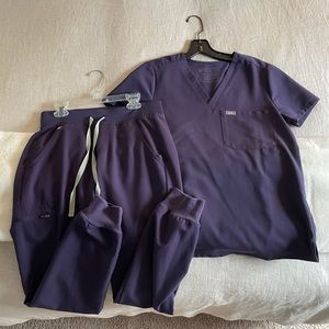 Purple Shadow FIGS! XS Catarina top & XS Zamora joggers